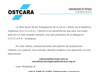 Aviso: Reestructuración en Delegación Gualeguay